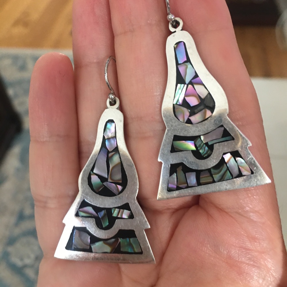 Solid Sterling Silver Inlay Abalone Shell Drop Ea… - image 5